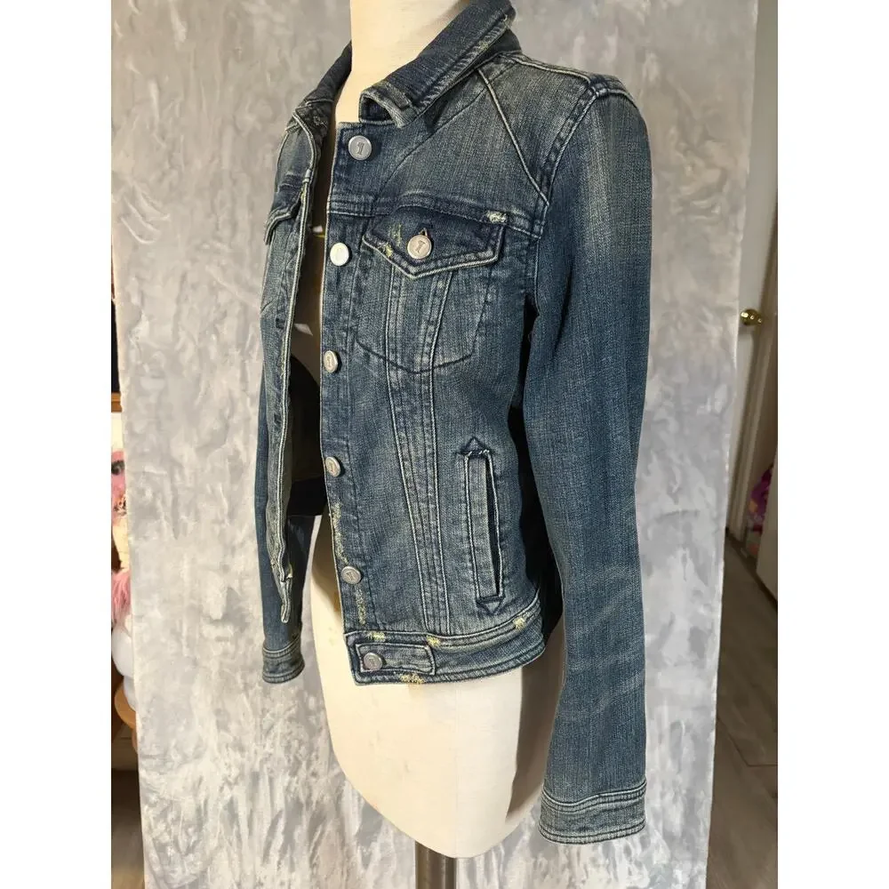Anthropologie Pilcro Distressed Denim Trucker Jean Jacket Casual Retro S Classic